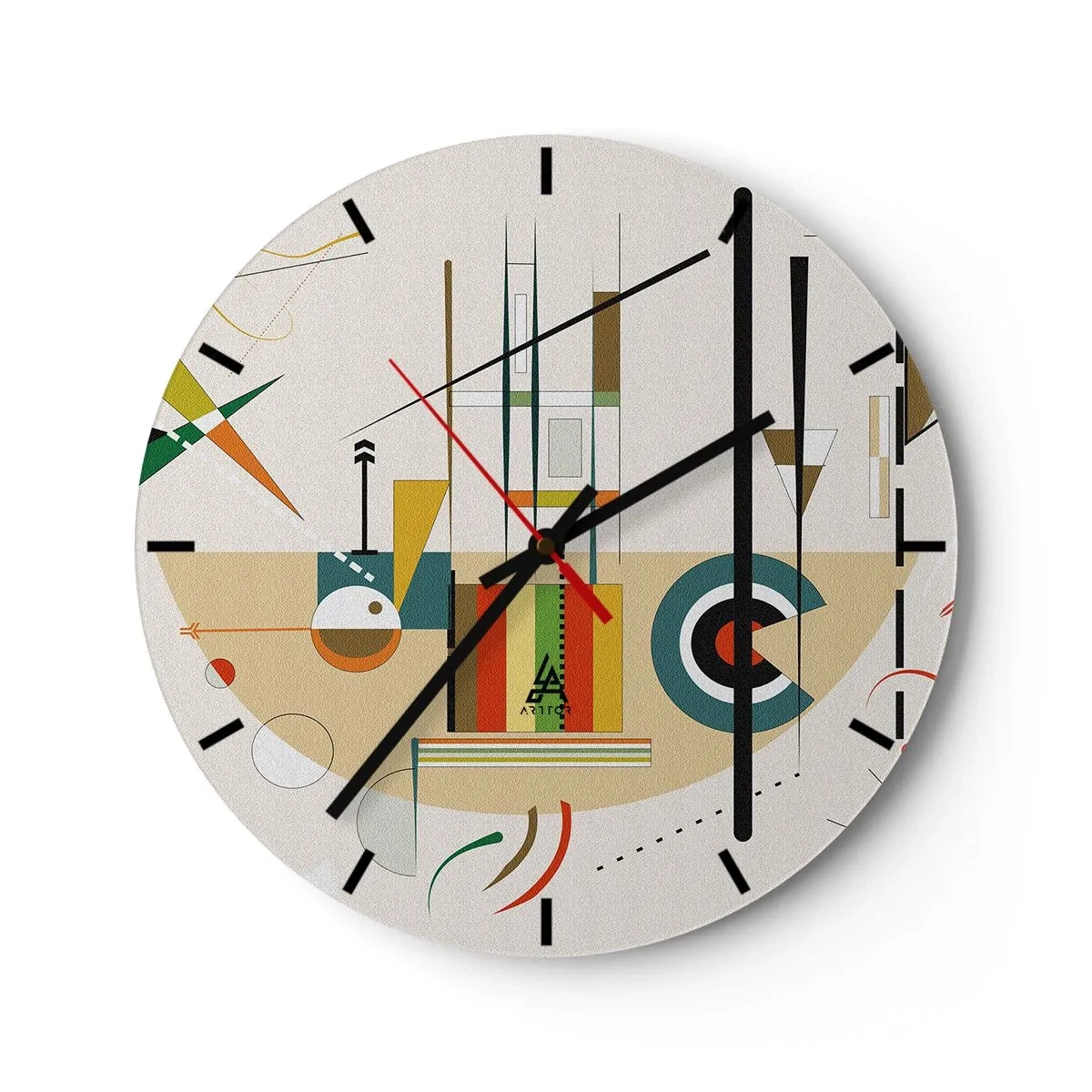 Wall clock - Clock on glass - Geometric composition in an abstract style - 30x30cm - And the World Laughs - Modern wall decoration for the living room, kitchen, and bedroom ARTTOR