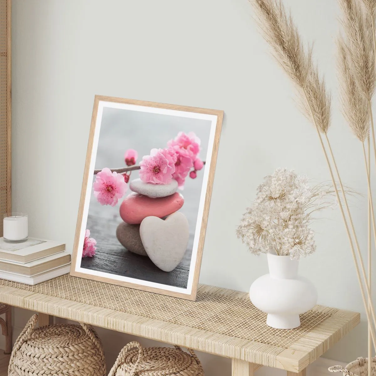 Poster in light oak frame - Bliss with Cherry Blossom - 30x40 cm