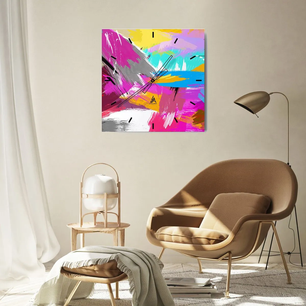 Wall clock - Clock on glass - One More Stroke - 30x30 cm