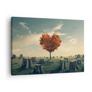 Canvas picture - A heart-shaped tree in a field of stumps, a symbol of hope - 70x50cm - There Is Still Hope - Modern wall decoration for the living room and bedroom ARTTOR