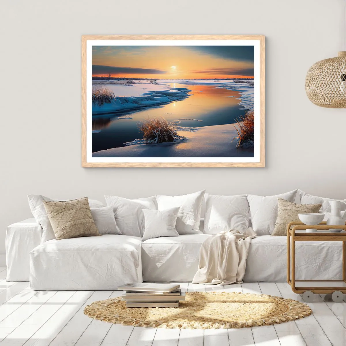 Poster in light oak frame - Winter Sunset - 50x40 cm