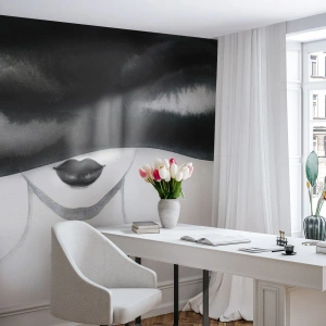 Photo Wallpaper Premium Sand - Sensual Secret - Woman In A Hat, Model, Black and white - 200x140 cm