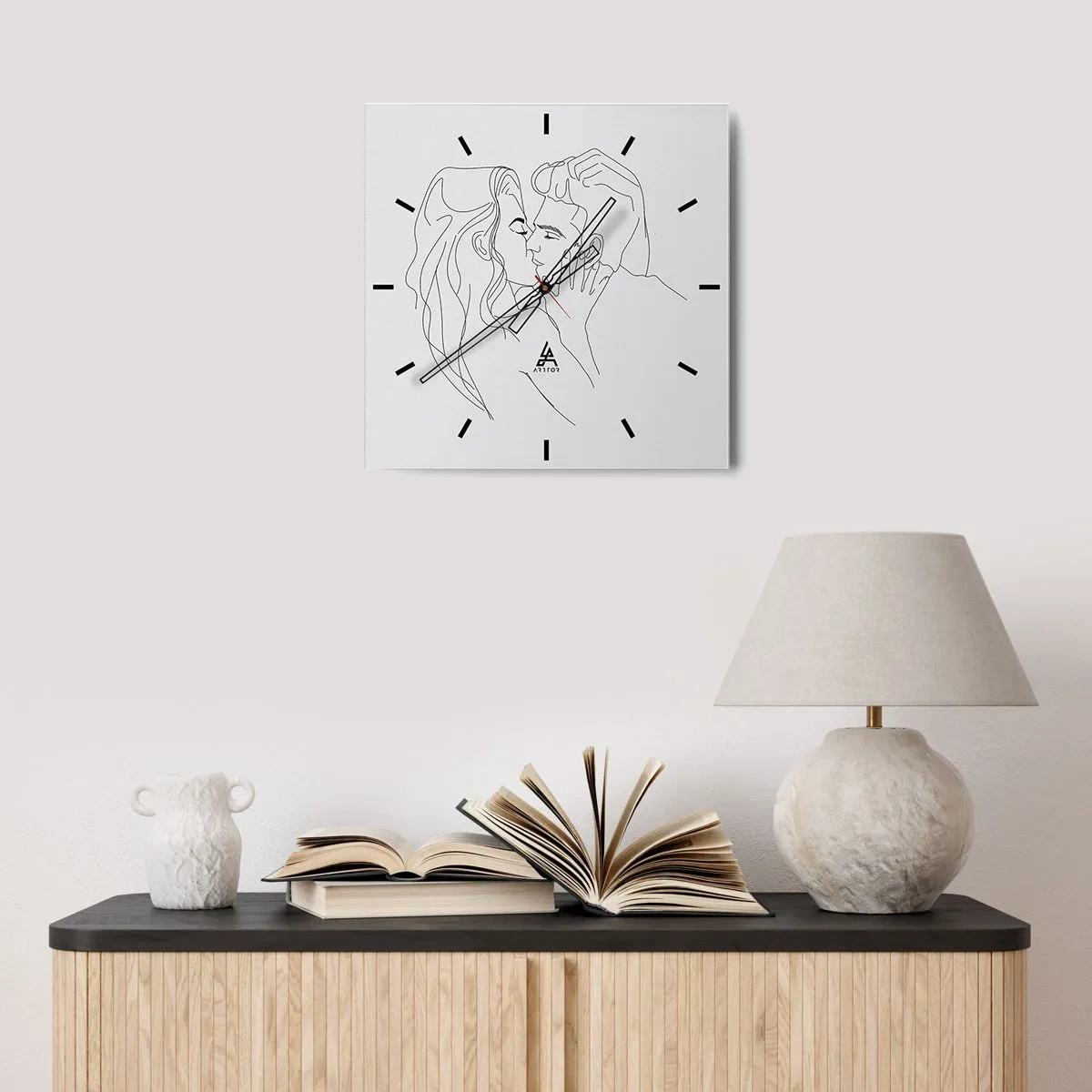 Wall clock - Clock on glass - With the Same Line - 30x30 cm