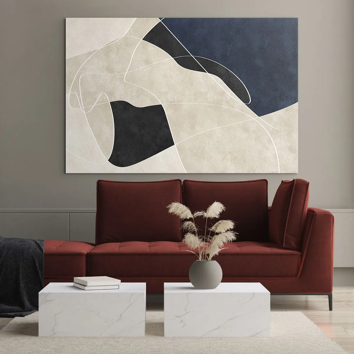 Glass picture - Modern abstraction with contrasting forms and lines - 70x50cm - Abstract Composition - Contrast of Colours - Modern wall decoration for the living room and bedroom ARTTOR