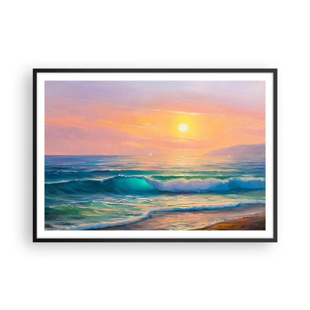 Poster in black frame - Turquoise Song of the Waves - 100x70 cm