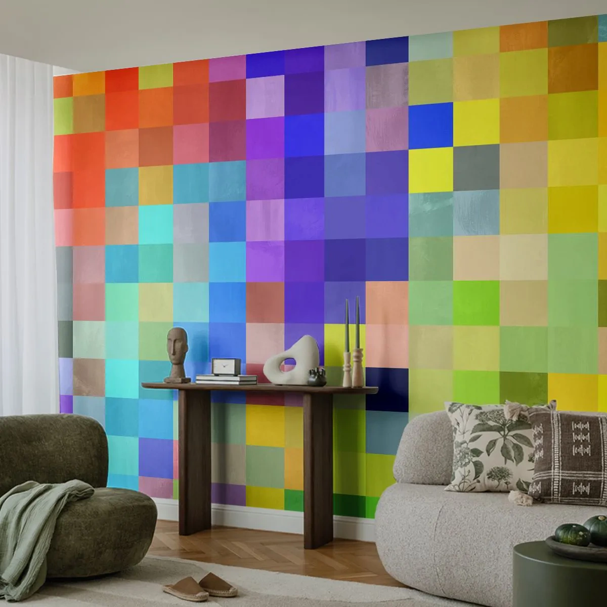 Photo Wallpaper Premium Sand - Each Different, All Equal - Abstraction, Squares, Piece - 100x70 cm