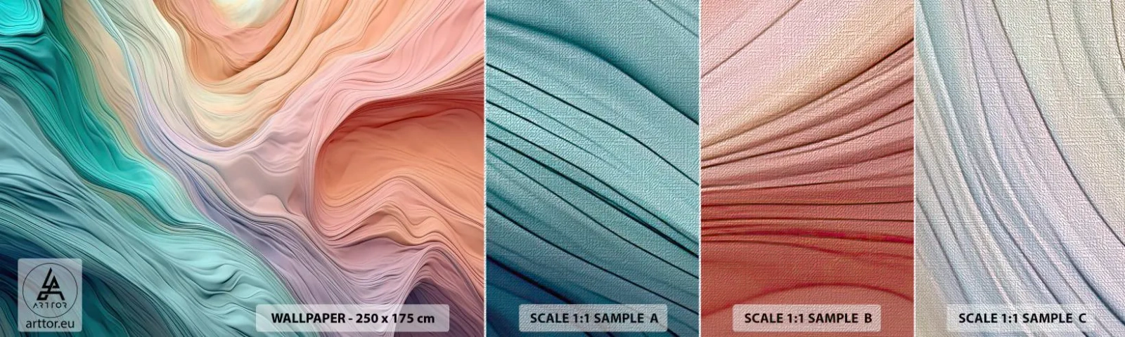 Photo Wallpaper Sample Premium Canvas - Rainbow Wave - Pastels, Abstraction, Texture - 100x30 cm