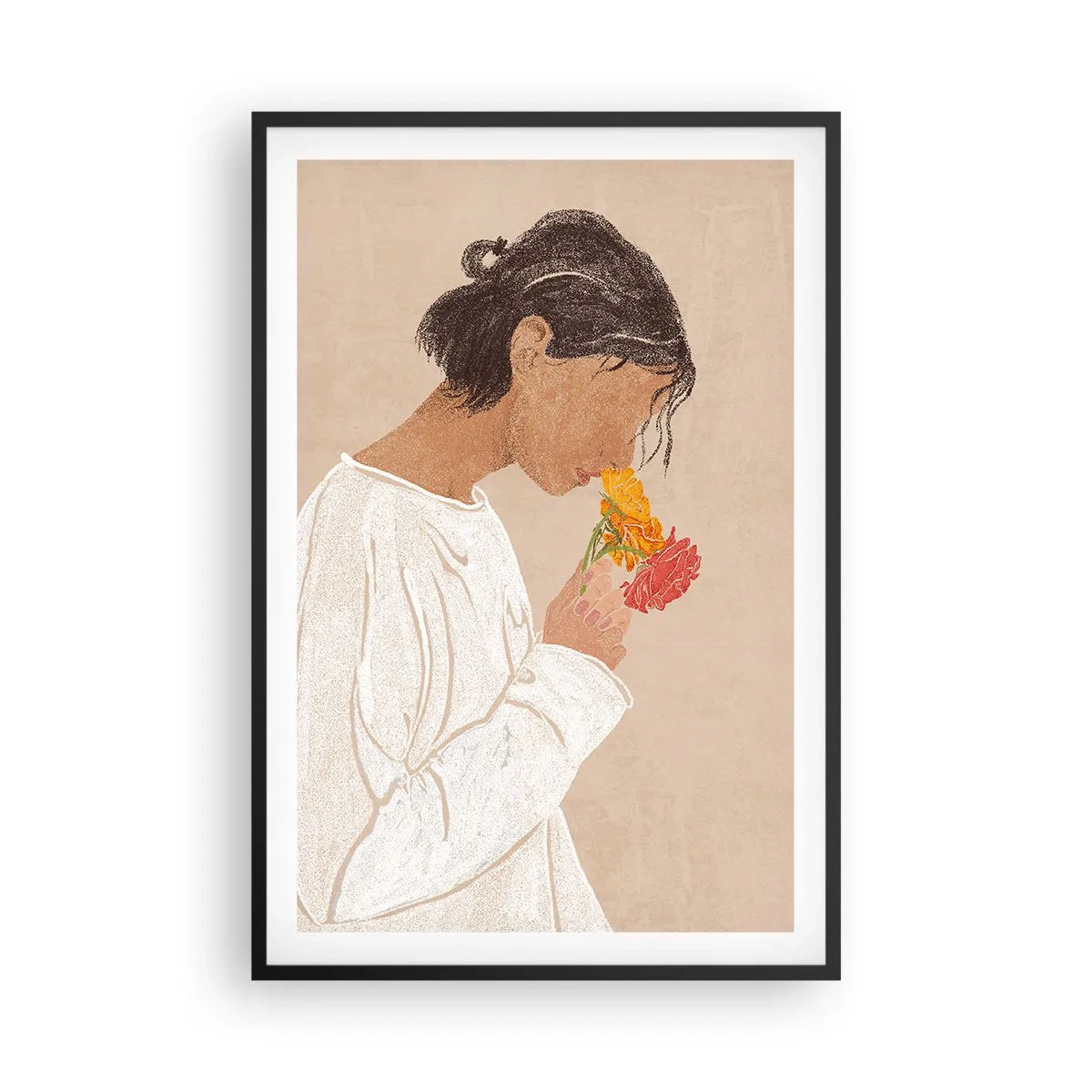 Poster in black frame - Girl and Flowers - 61x91 cm