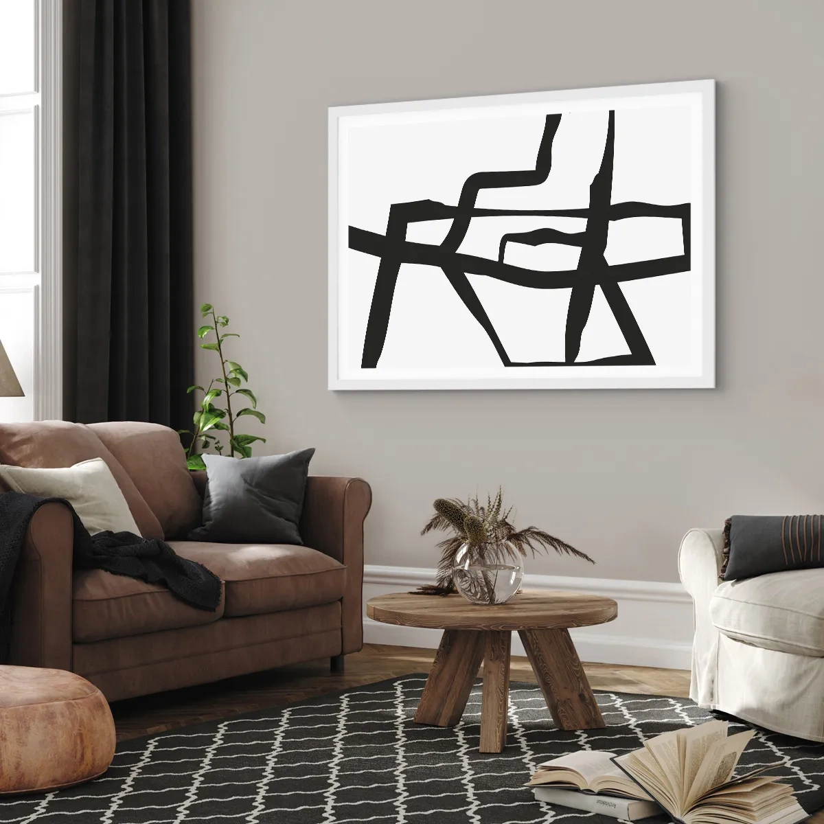 Poster in white frmae - Black and White Construction - 70x50 cm