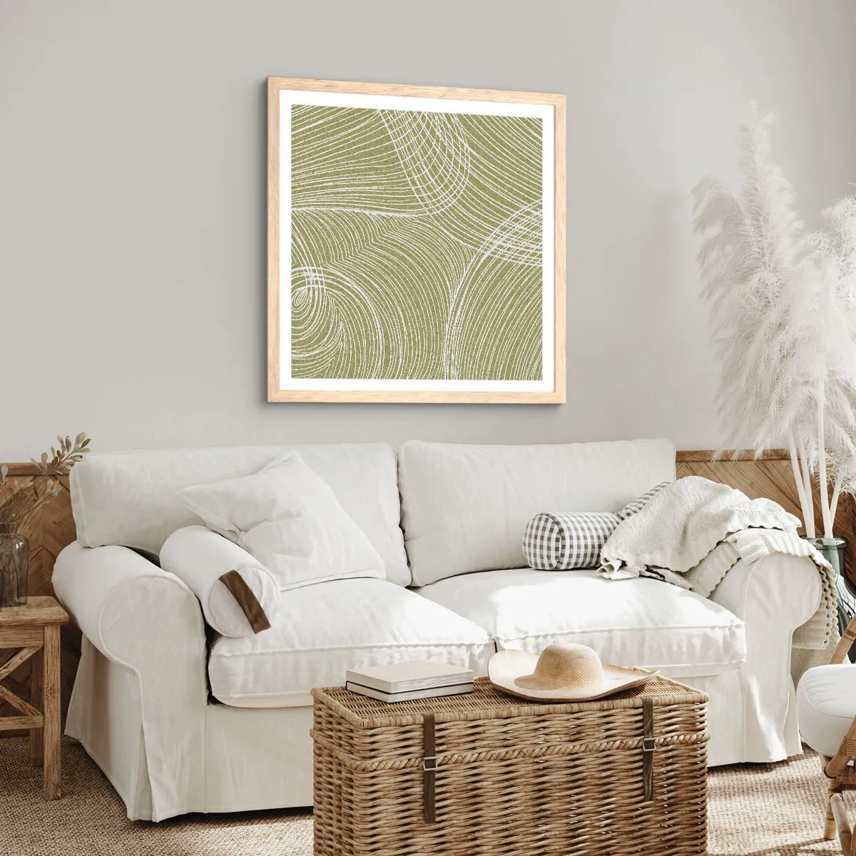 Poster in light oak frame - Intricate Abstract in White - 30x30 cm