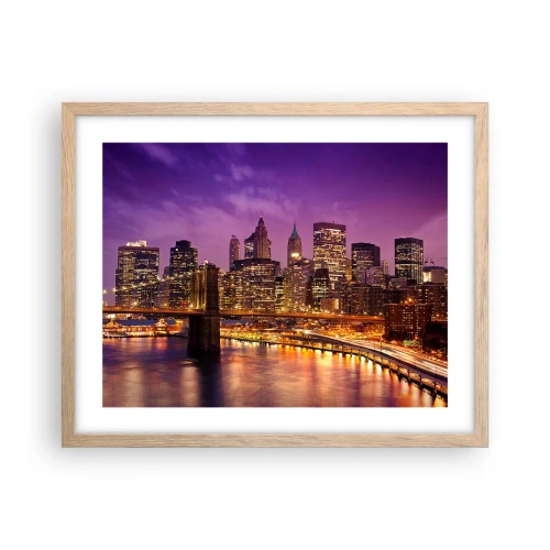 Poster in light oak frame - Violet and Gold Manhattan - 50x40 cm