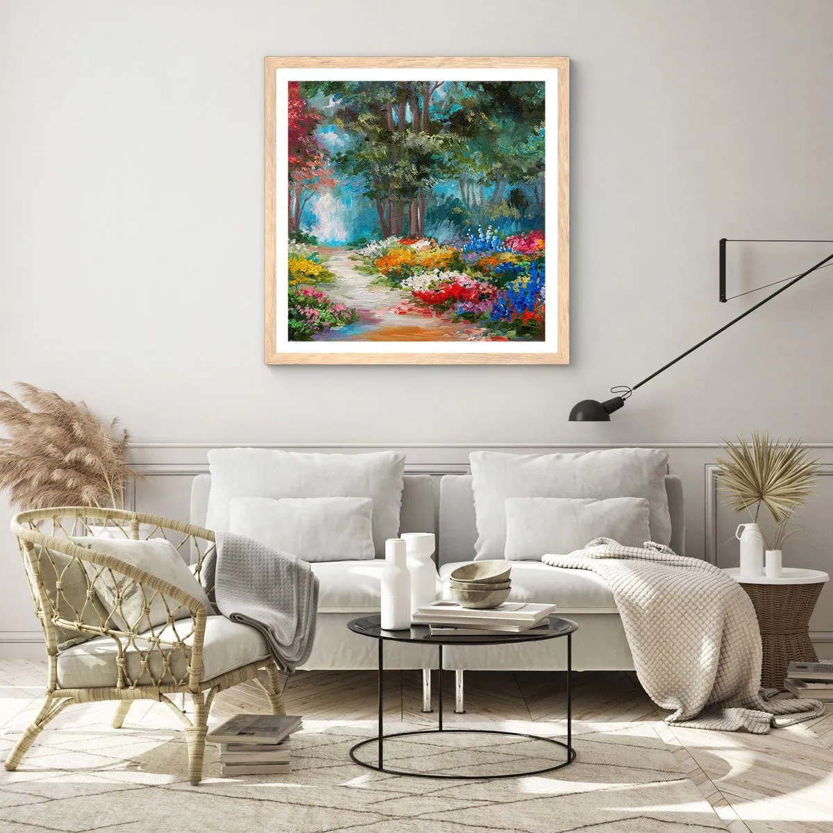 Poster in light oak frame - Wood Garden, Flowery Forest - 30x30 cm
