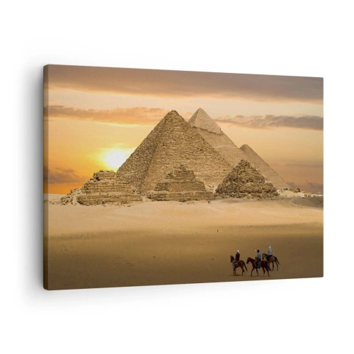 Canvas picture - Pyramids in Egypt at sunset with riders on horses - 70x50cm - For Thousand Years Unchanged - Modern wall decoration for the living room and bedroom ARTTOR