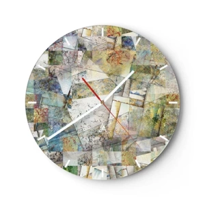 Wall clock - Clock on glass - A colorful mosaic of abstract geometric shapes - 30x30cm - Geometric Reshuffling - Modern wall decoration for the living room, kitchen, and bedroom ARTTOR