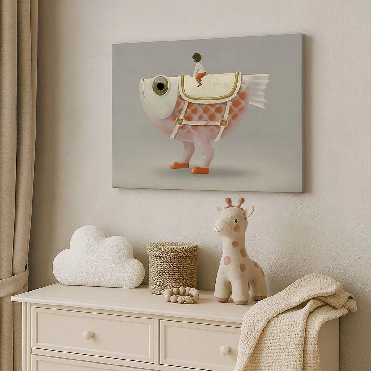 Canvas picture - A fancy fish rider with legs and a saddle - 70x50cm - Fish Jockey - Modern wall decoration for the living room and bedroom ARTTOR