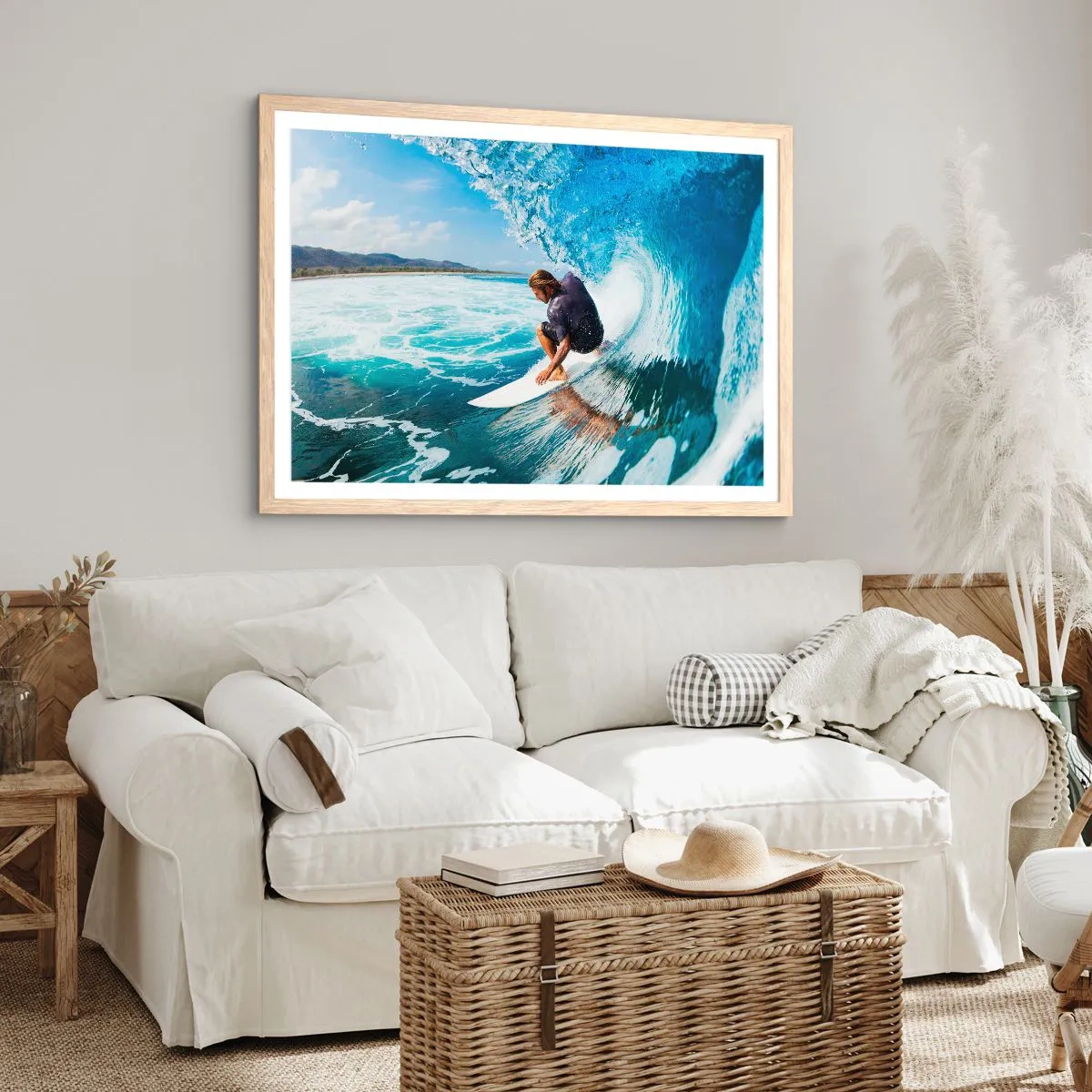 Poster in light oak frame - Dancing with Waves - 100x70 cm