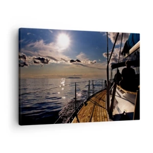 Canvas picture - A yacht cruise on the sea at sunset - 70x50cm - Under the Sails towards the Sun - Modern wall decoration for the living room and bedroom ARTTOR