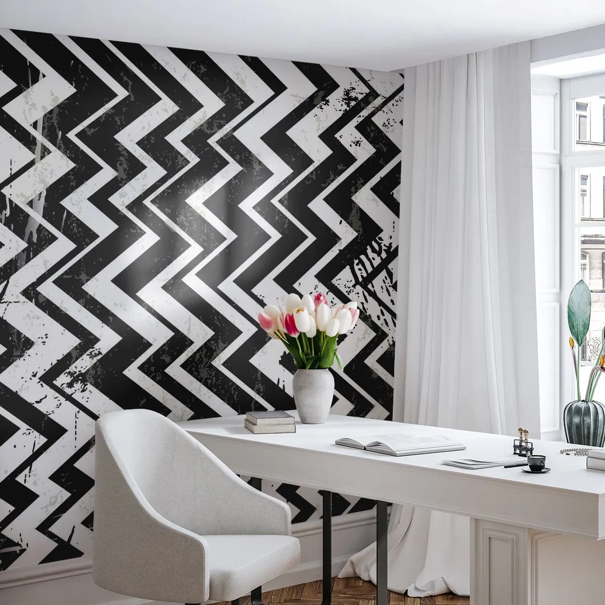 Custom Wallpaper Premium Canvas - Zig-White Zag-Black - Abstraction, Piece, Black and white