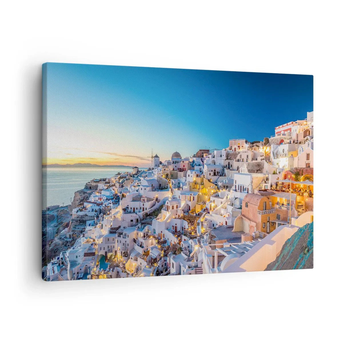 Canvas picture - View of a Greek town at sunset - 70x50cm - Essence of Greekness - Modern wall decoration for the living room and bedroom ARTTOR