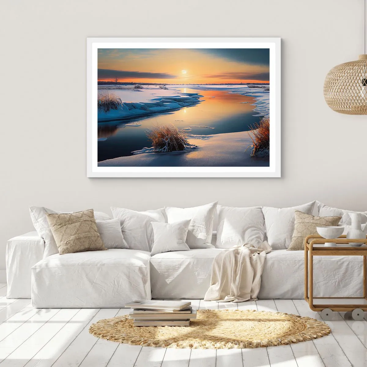 Poster in white frmae - Winter Sunset - 100x70 cm