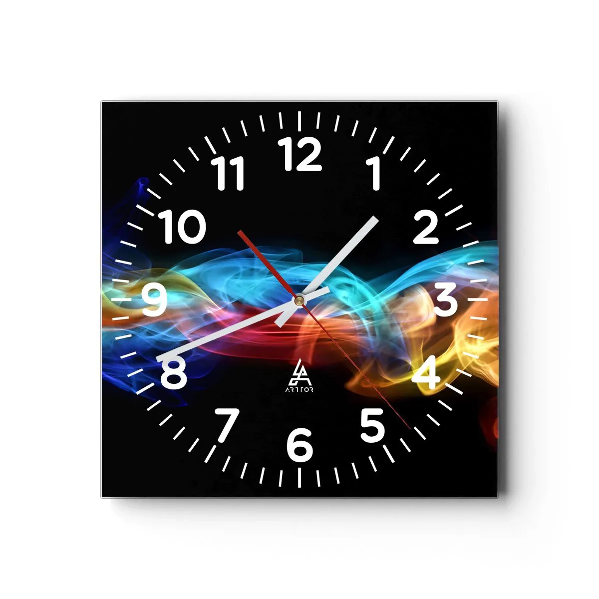 Wall clock - Clock on glass - Rainbow Dance of Fogs - 40x40 cm