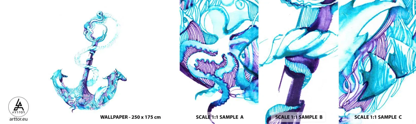 Photo Wallpaper Sample Standard Eco - Trustee of the Sea - Abstraction, Anchor, Sea - 100x30 cm