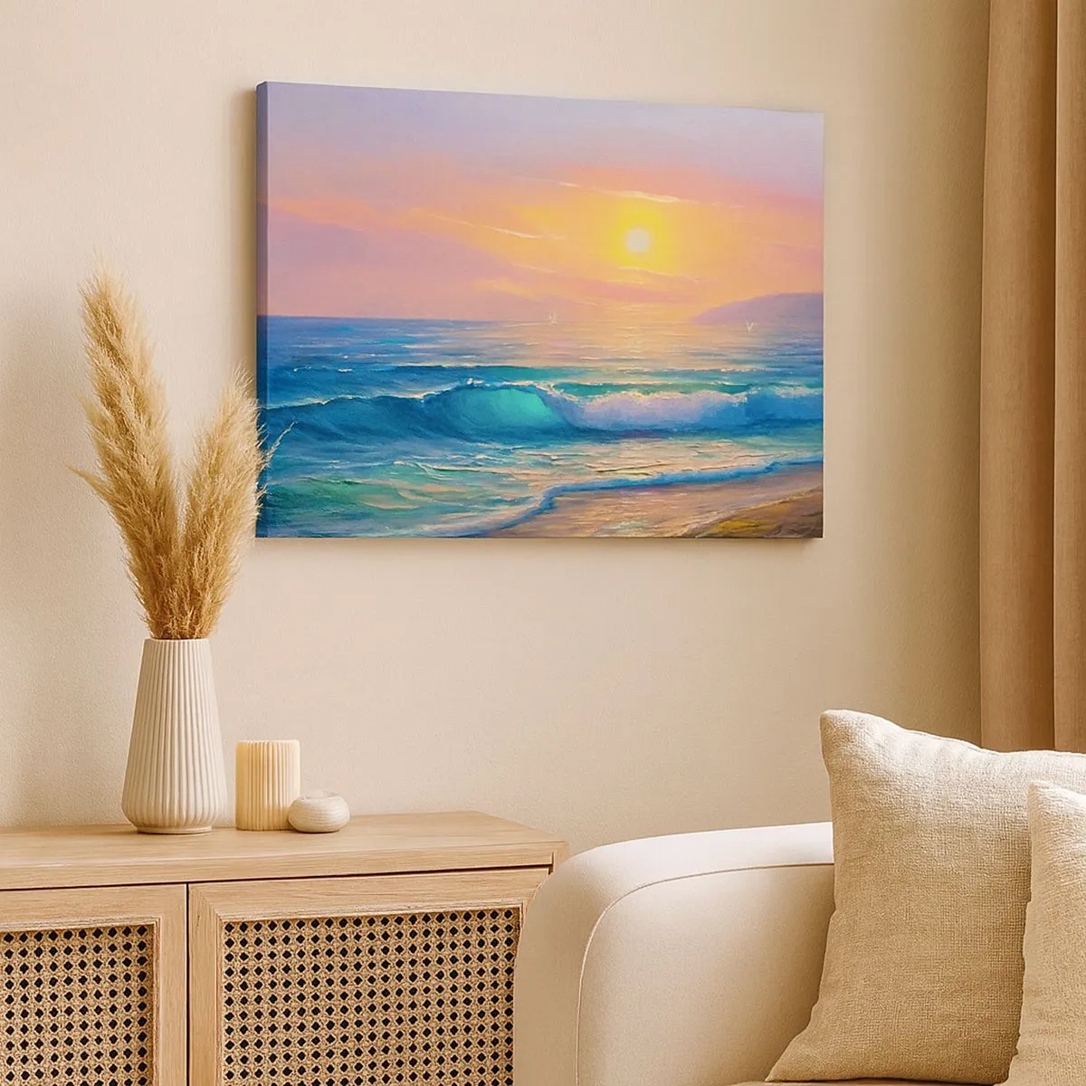 Canvas picture - Sea landscape with sunset - 70x50cm - Turquoise Song of the Waves - Modern wall decoration for the living room and bedroom ARTTOR