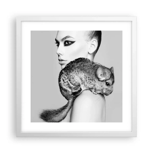 Poster in white frmae - Lady with a Chinchilla - 40x40 cm