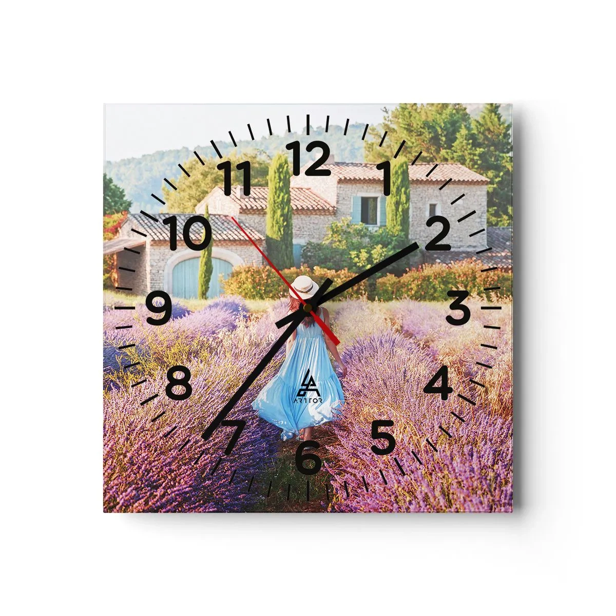 Wall clock - Clock on glass - Lavender Girl - 40x40 cm