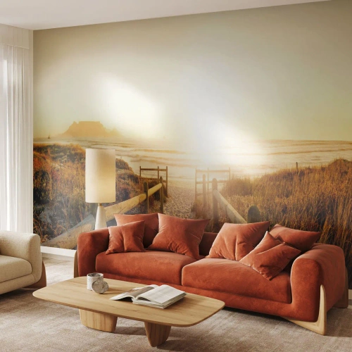 Photo Wallpaper Premium Sand - Through the Dune, Towards the Sun - Landscape, Beach, Sunset - 200x140 cm