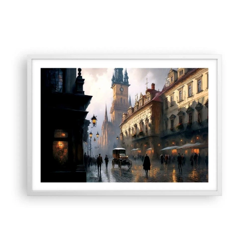 Poster in white frmae - Charm of Evening in Prague - 70x50 cm