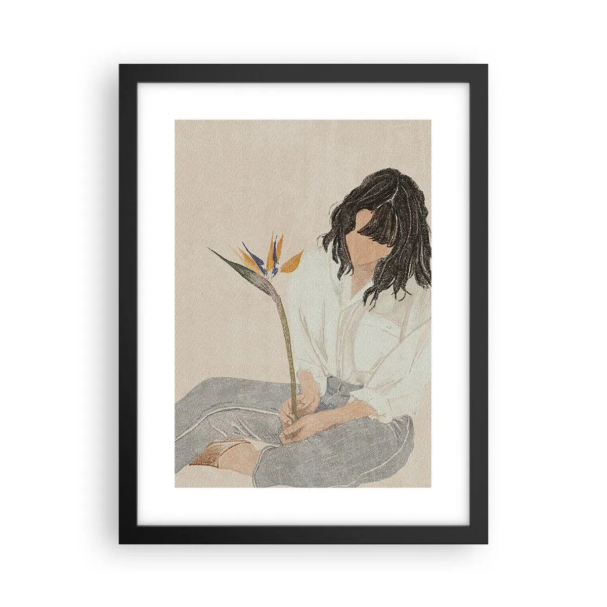 Poster in black frame - Portrait with an Exotic Flower - 30x40 cm