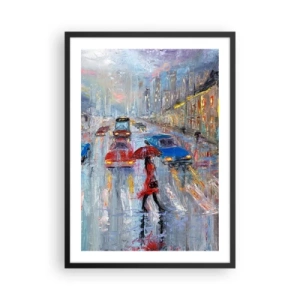 Poster in black frame - Impressionistic cityscape in the rain - 50x70cm - Rainy Afternoon in a City - Modern wall decoration for the living room and bedroom ARTTOR