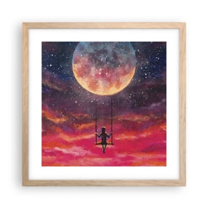 Poster in light oak frame - Swinging in the Clouds - 40x40 cm