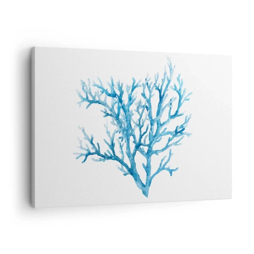 Canvas picture - Blue coral on a white background with a minimalist feel - 70x50cm - Sea Filigree - Modern wall decoration for the living room and bedroom ARTTOR