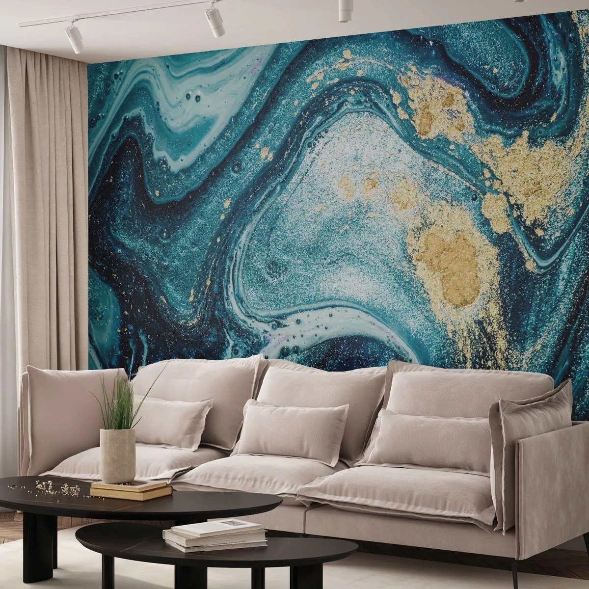 Self-Adhesive Photo Wallpaper Deluxe Sticker - Blue Whirl - Abstraction, Piece, Modern Pattern - 500x350 cm