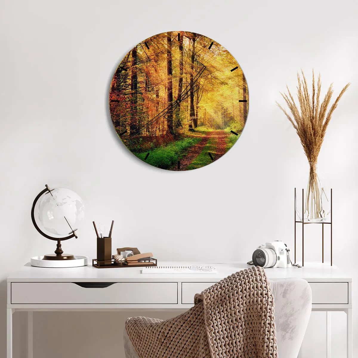 Wall clock - Clock on glass - Forest Golden silence - 40x40 cm