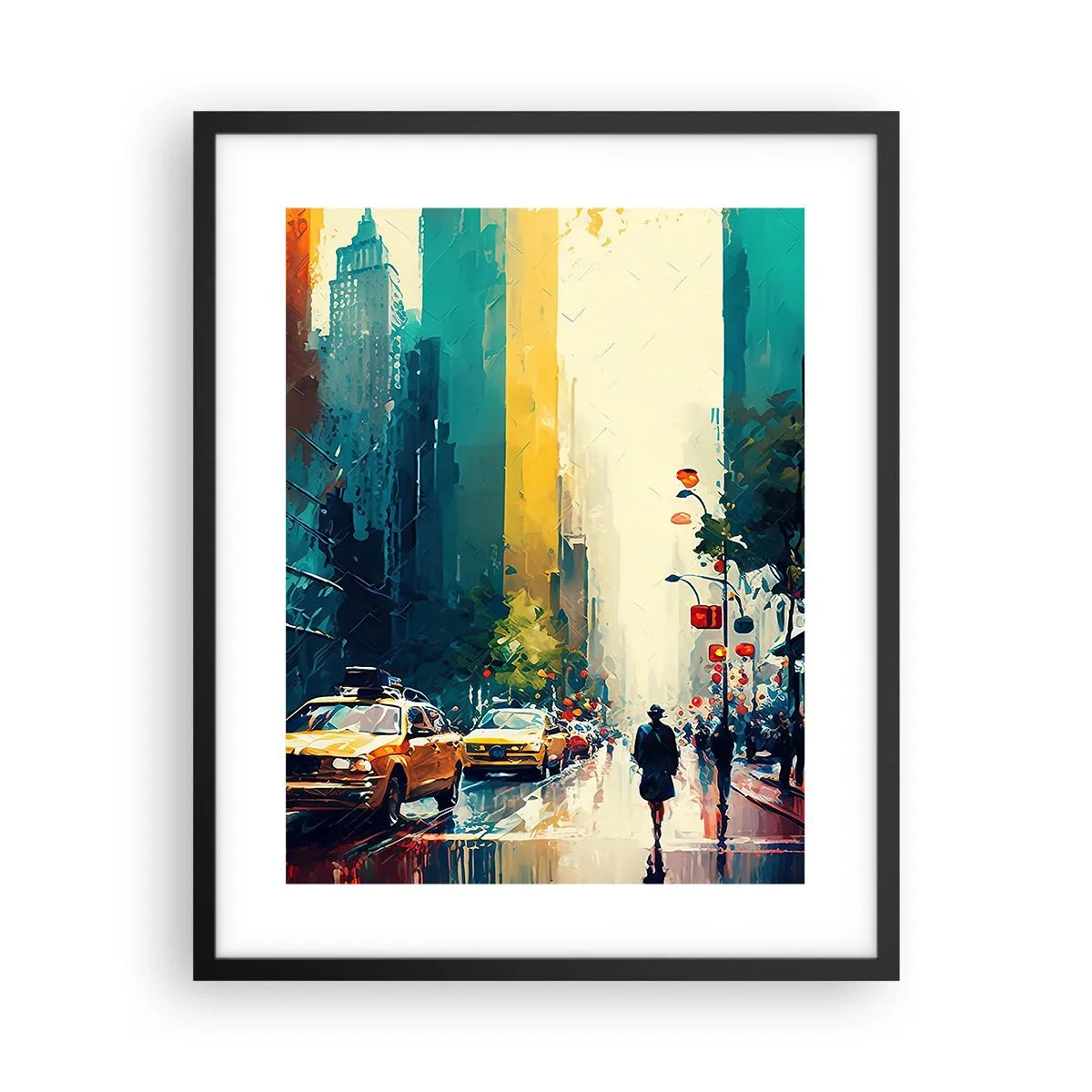 Poster in black frame - New York - Even Rain Is Colourful - 40x50 cm