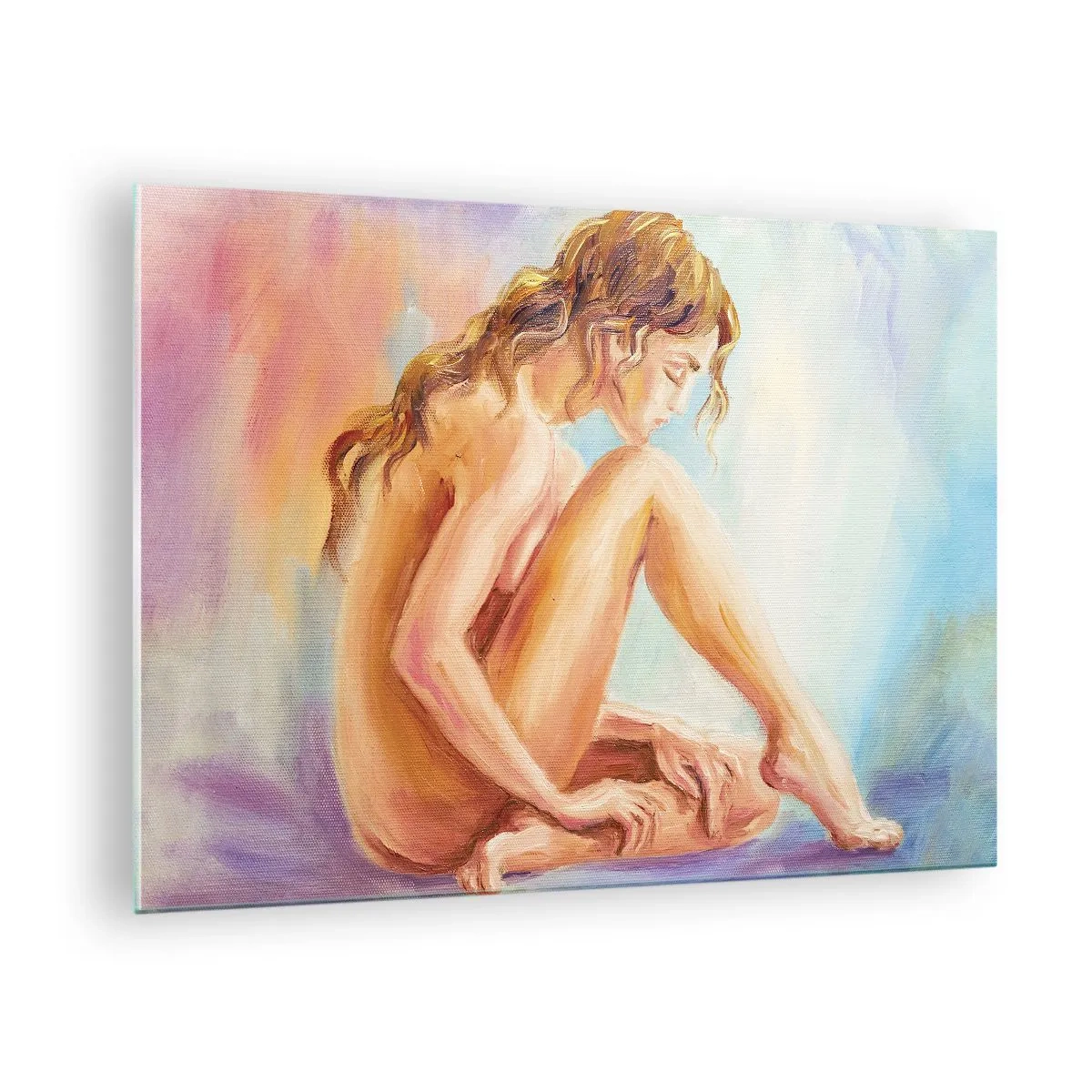 Glass picture - A woman in subtle reflection against a background of pastel colors - 70x50cm - Nude of Youth - Modern wall decoration for the living room and bedroom ARTTOR