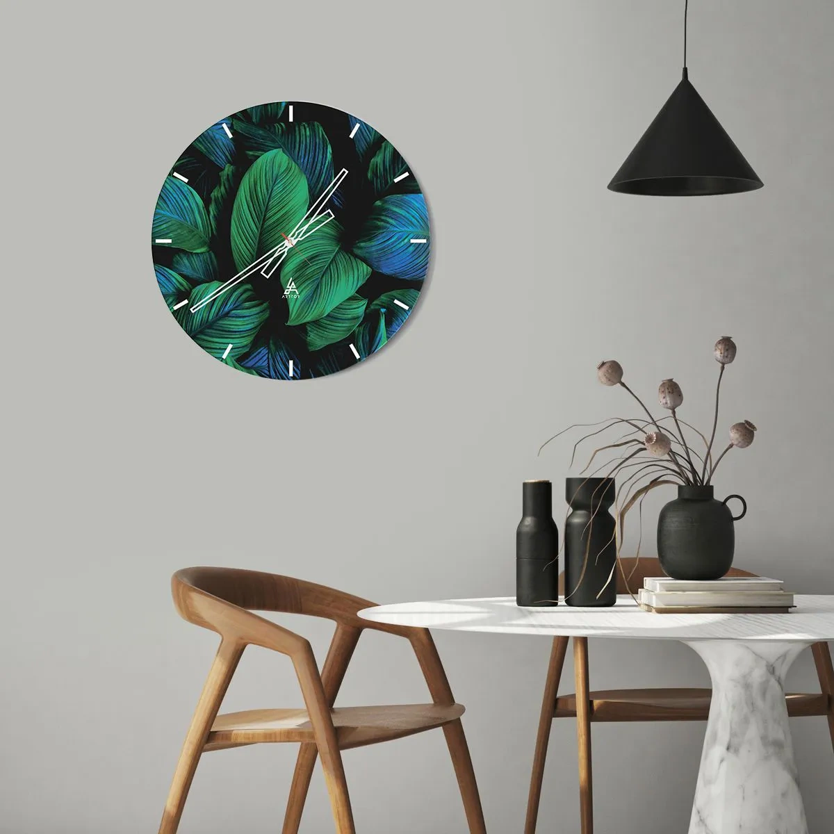 Wall clock - Clock on glass - In a Green Crowd - 30x30 cm