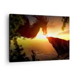 Canvas picture - A dragon and a man on a rock in the glow of the setting sun - 70x50cm - Dragon Slayer - Modern wall decoration for the living room and bedroom ARTTOR
