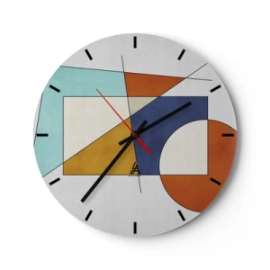 Wall clock - Clock on glass - Colorful geometric composition with rectangles and circles - 30x30cm - Abstract: Modernist Fun - Modern wall decoration for the living room, kitchen, and bedroom ARTTOR