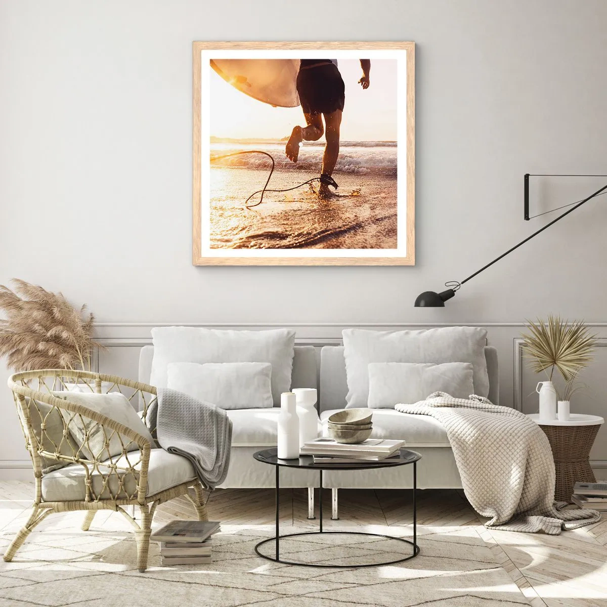 Poster in light oak frame - Encounter with a Wave - 30x30 cm