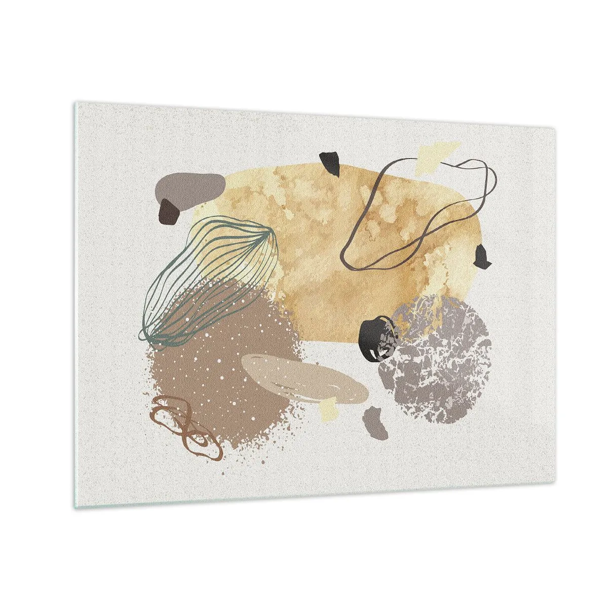 Glass picture - Beige and brown abstraction with irregular shapes - 70x50cm - Applied Splashing - Modern wall decoration for the living room and bedroom ARTTOR