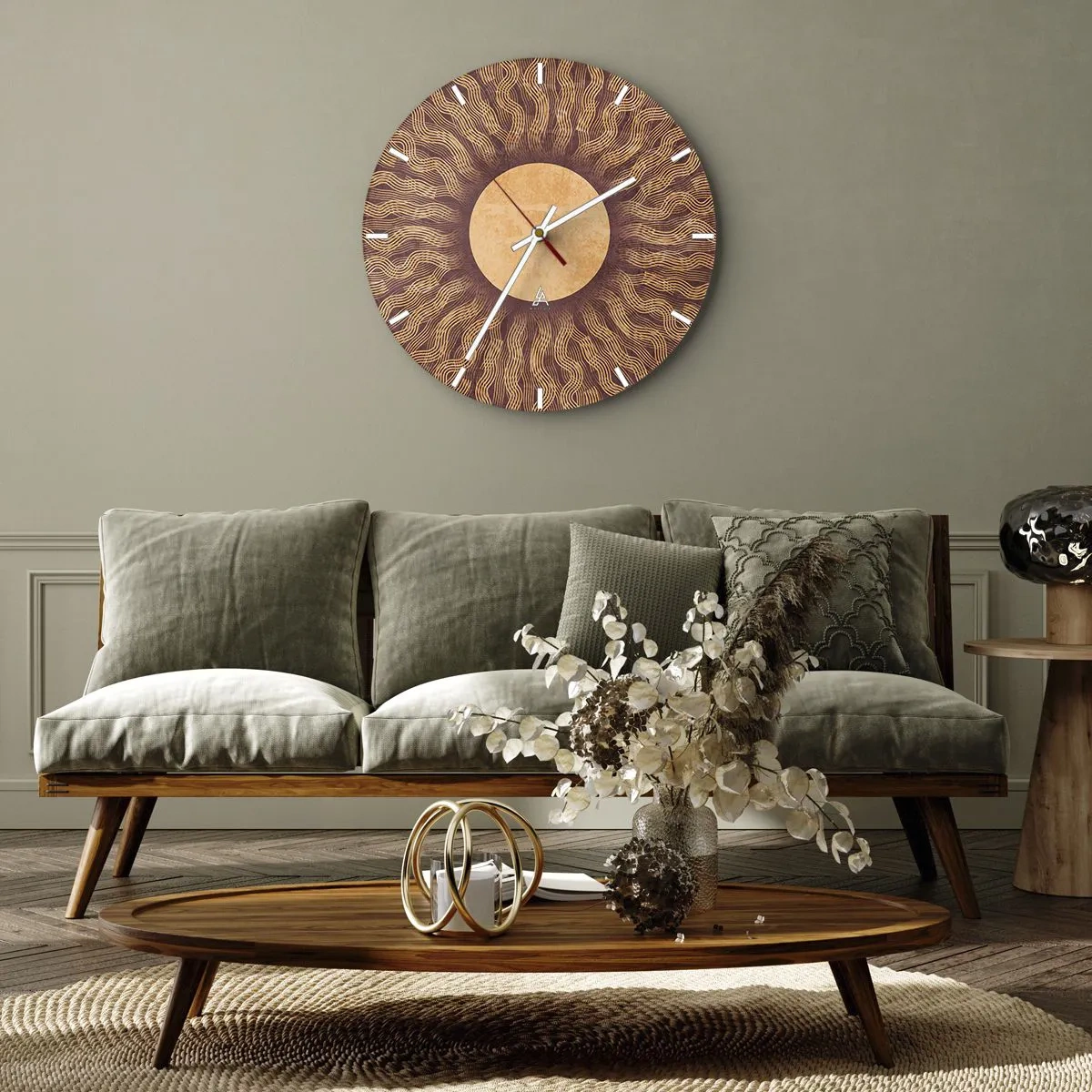 Wall clock - Clock on glass - Sun Icon - 30x30 cm