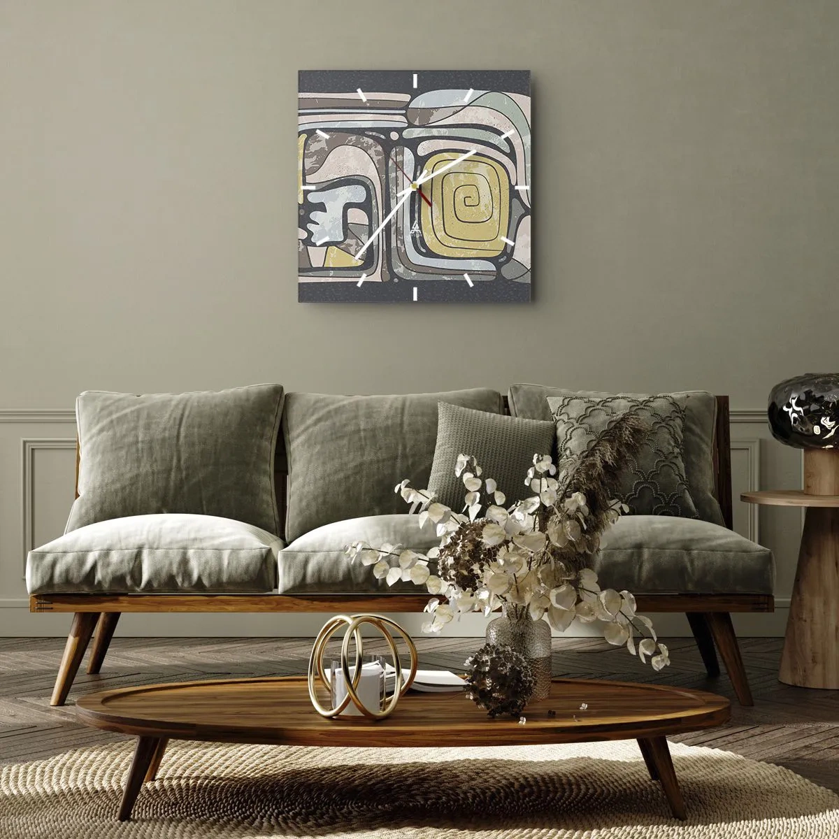 Wall clock - Clock on glass - Abstract in Precolumbian Style  - 30x30 cm