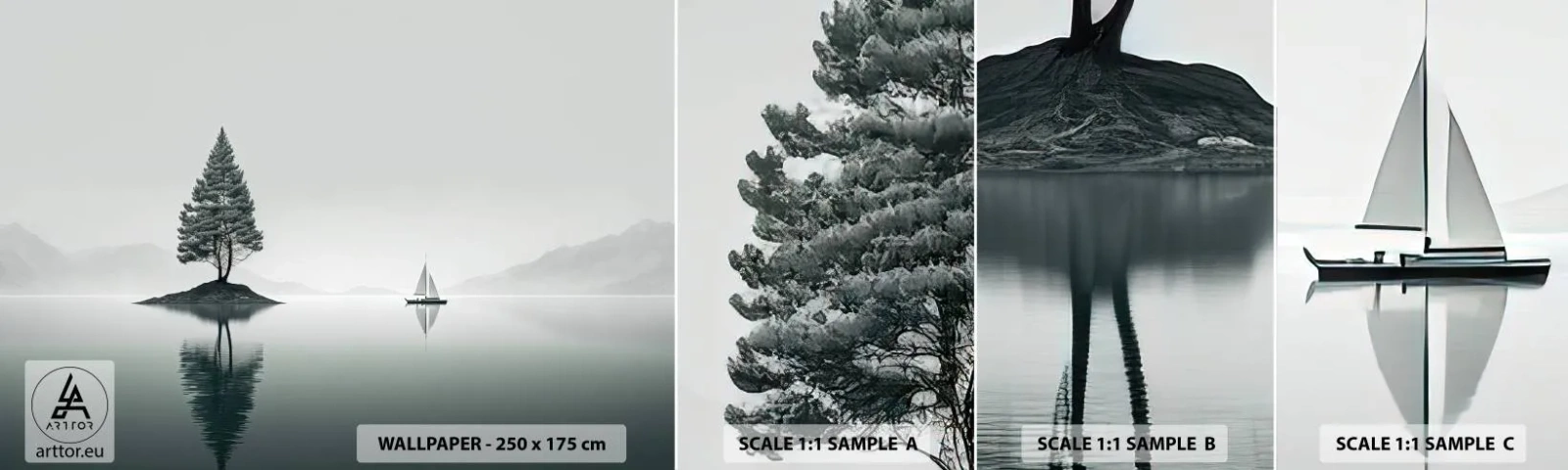 Photo Wallpaper Sample Self-Adhesive Deluxe Sticker - Daydreaming - Composure, Sailboat, Lake - 100x30 cm