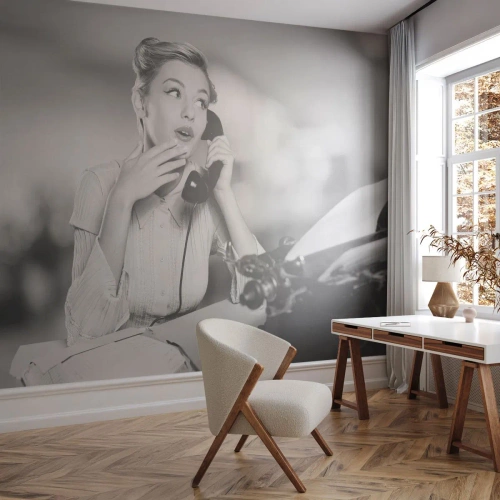 Custom Self-Adhesive Wallpaper Deluxe Sticker - Hello, Here Come the 50-ies - Vintage, Black and white, Retro