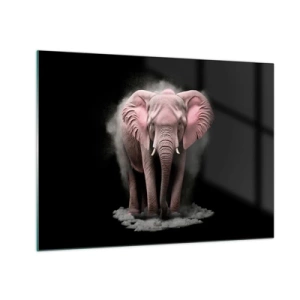 Glass picture - A pink elephant on a black background surrounded by a cloud of dust. - 70x50cm - Don't Think About a Pink Elephant! - Modern wall decoration for the living room and bedroom ARTTOR