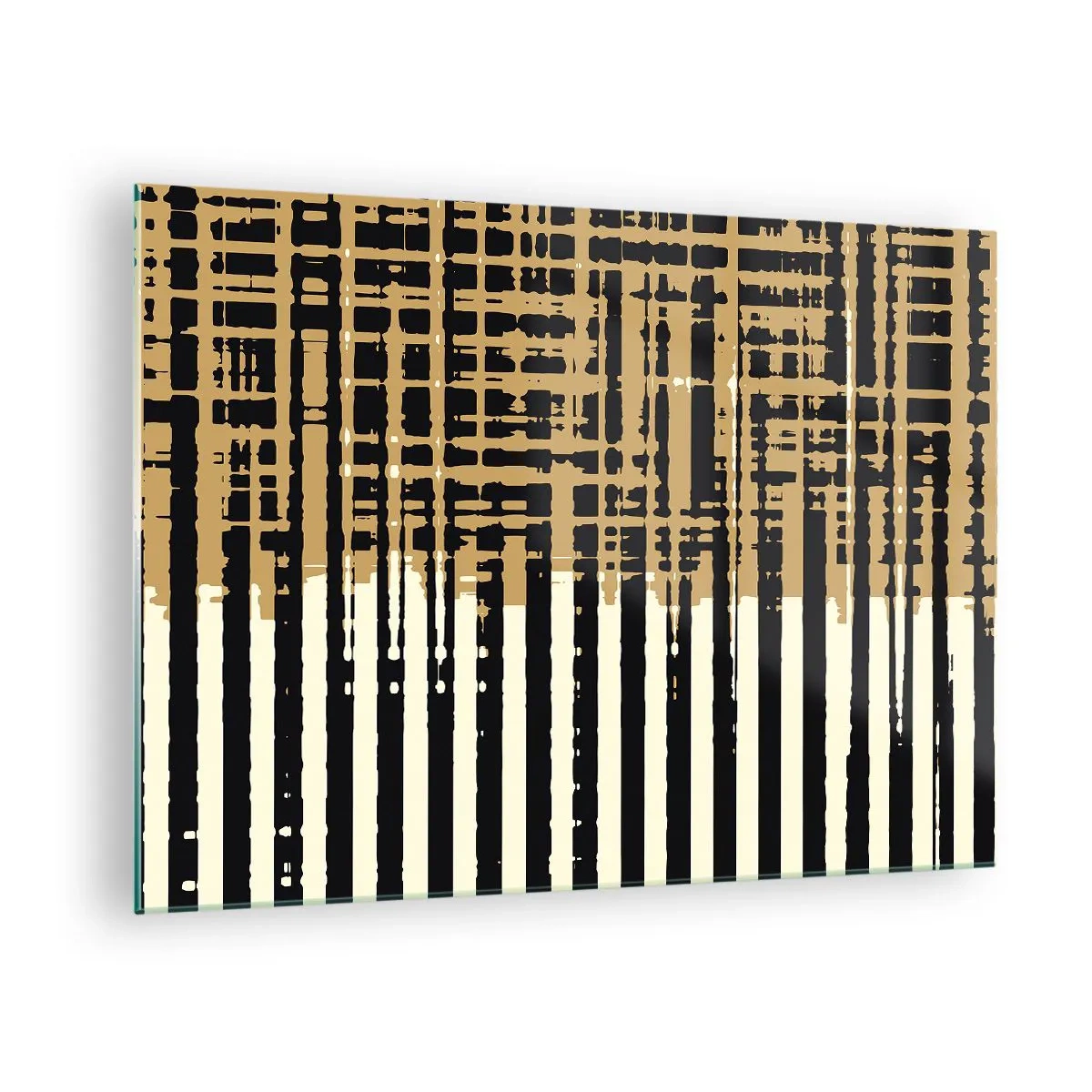 Glass picture - Geometric stripes and lines in shades of black and gold - 70x50cm - Architectural Abstract - Modern wall decoration for the living room and bedroom ARTTOR
